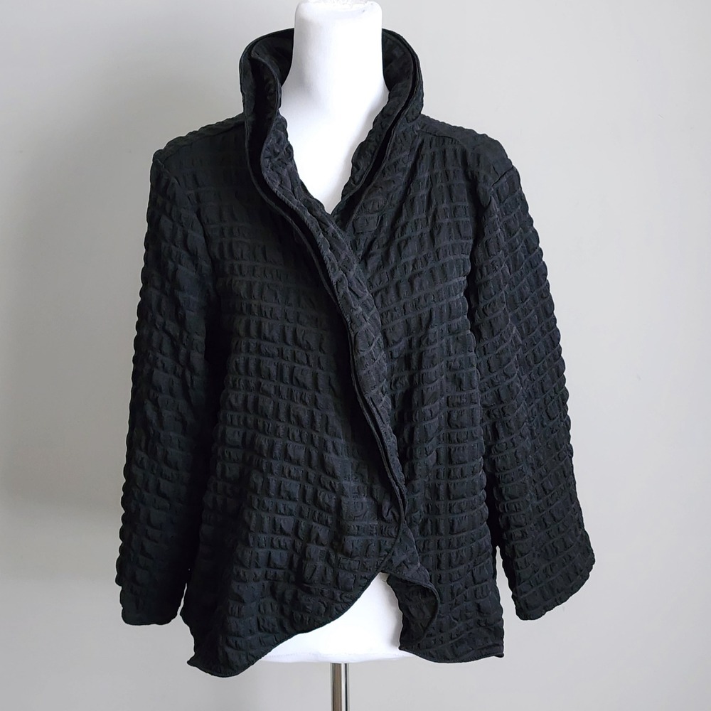 Joseph Ribkoff Jacket Womens 16 Black Textured Wired Collar Avant Garde Blazer